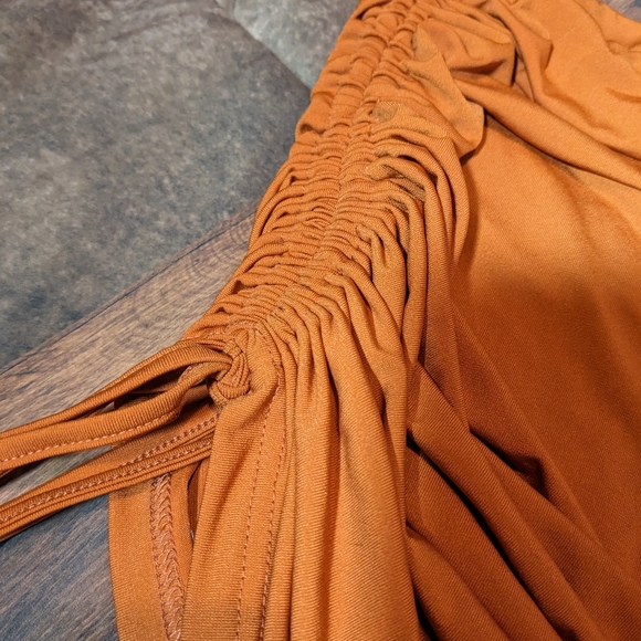 Orange Ruched Drawstring Skirt - Picture 4 of 7